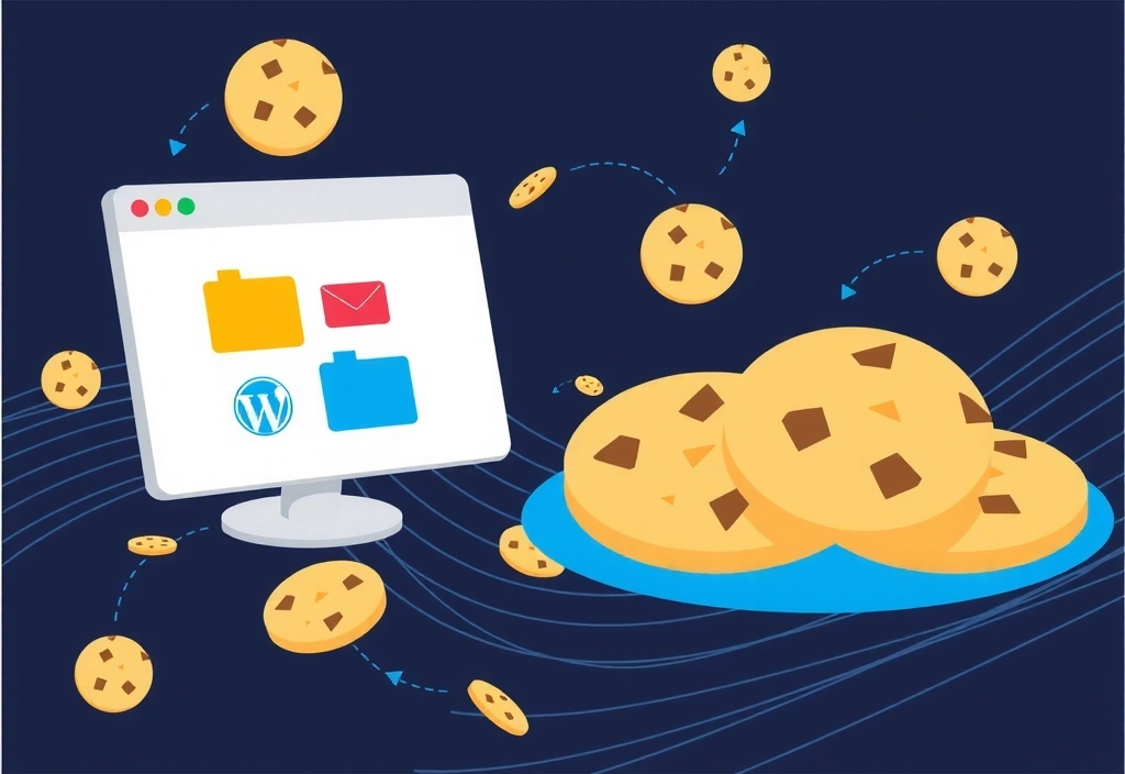 Ilustrație cu diverse cookie-uri de internet și browser