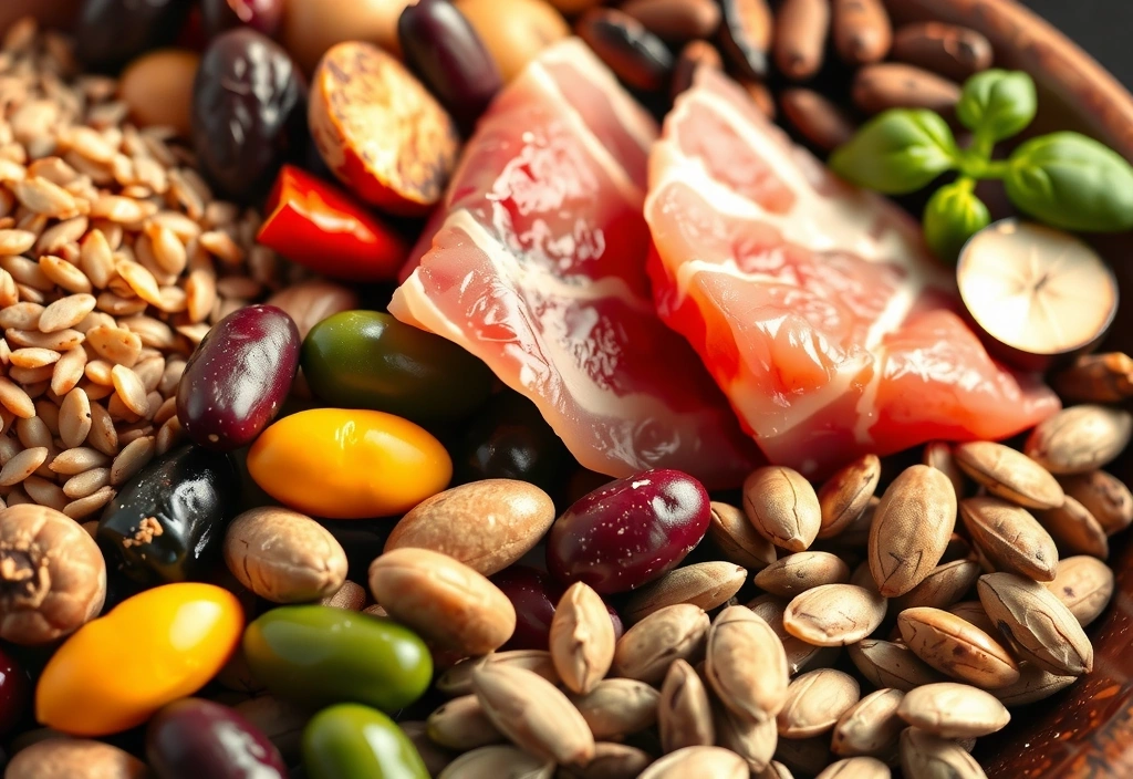 Cereale integrale, leguminoase, carne și semințe